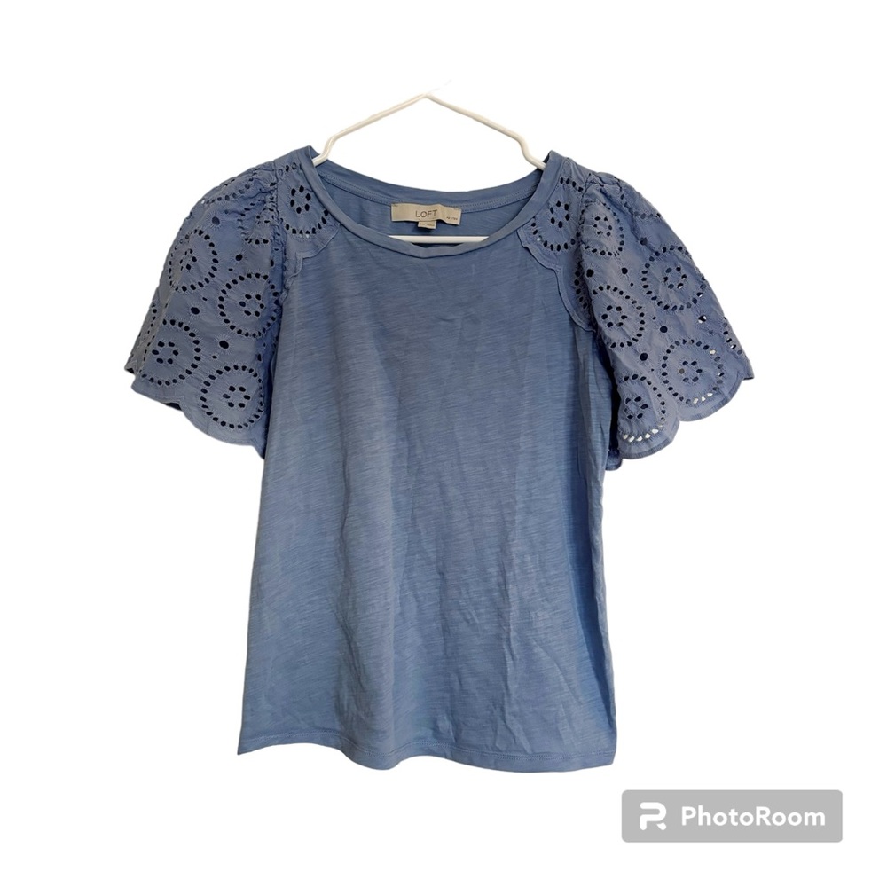 Women's LOFT Top, size XXSP, blue, eyelet, petite